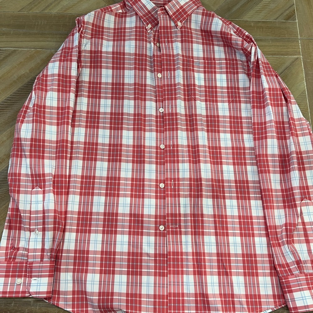 Southern Tide Intercoastal Red and White Plaid Men's Shirt
